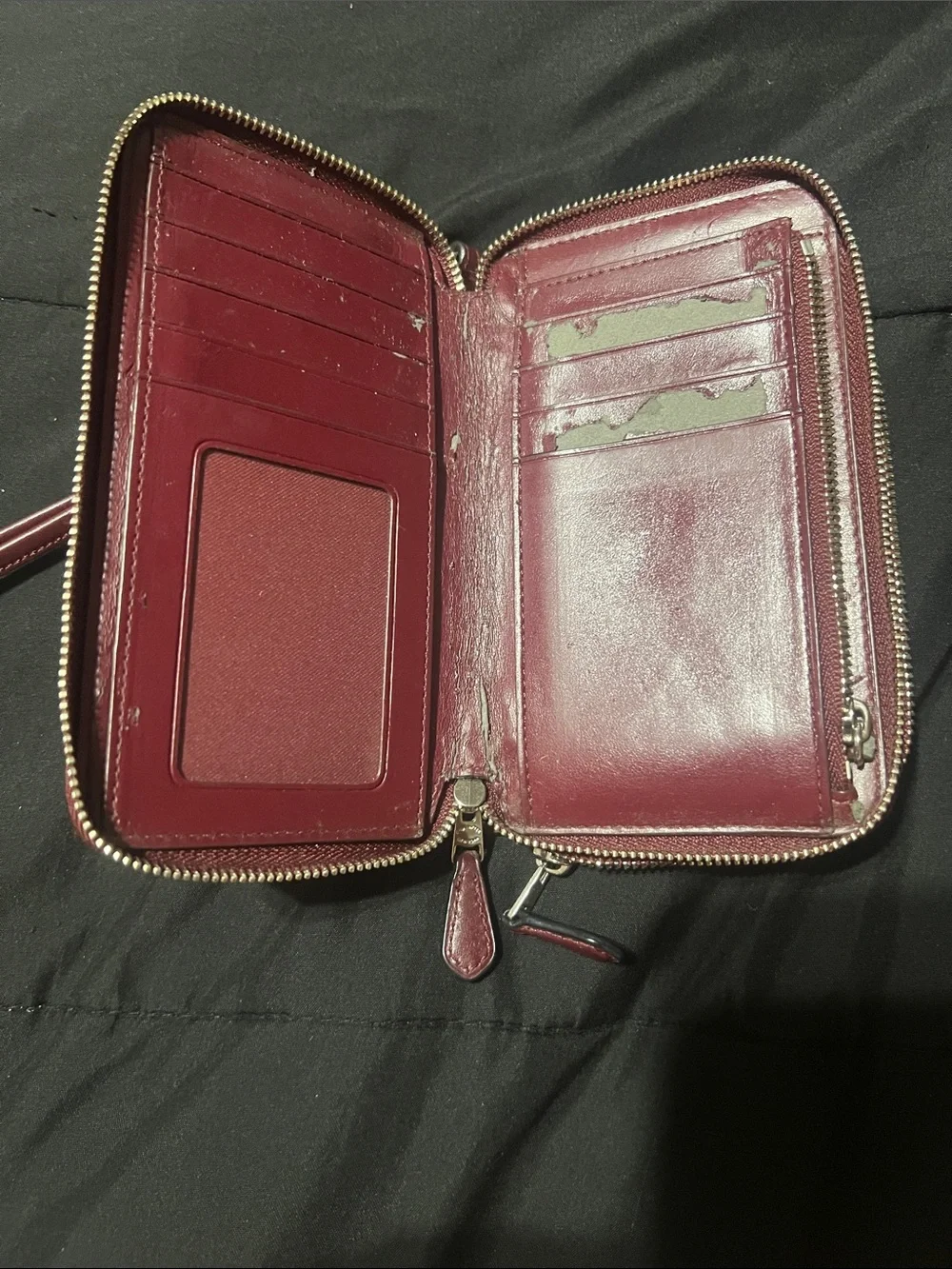 Coach Maroon Zip-Around Wristlet with Wrist Strap